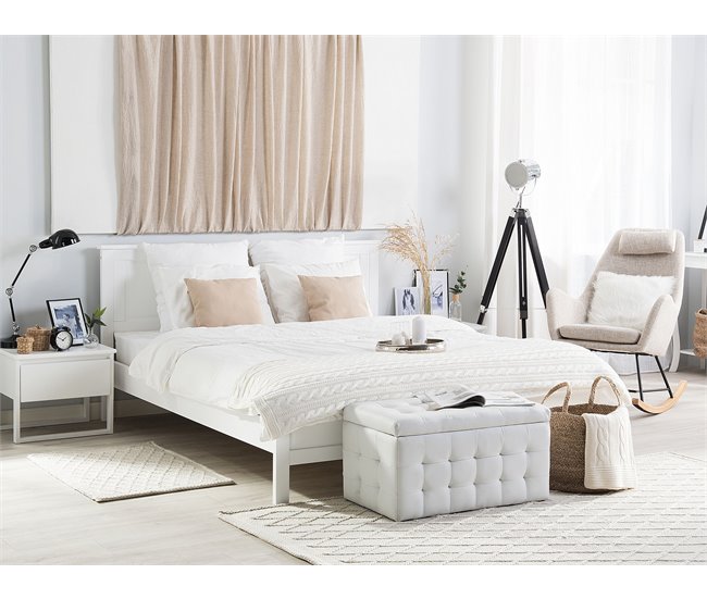 Beliani Cama com estrado Pinho OLIVET 189x208 Branco
