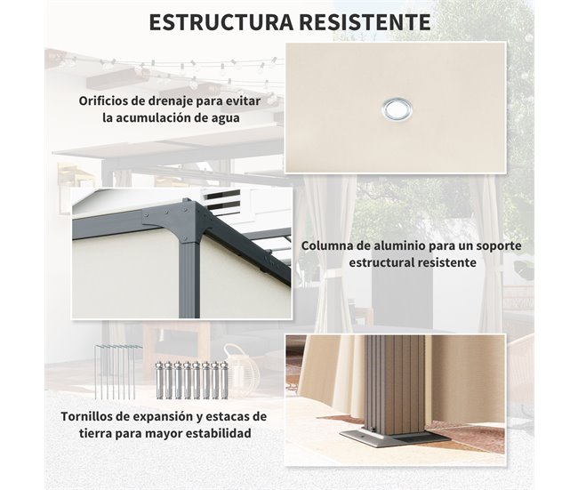 Pérgola Alumínio, Aço e Poliéster Outsunny Cru