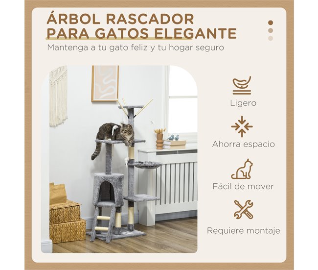 Arranhador para Gatos Aglomerado, Pelúcia e Corda de Sisal PawHut Cinza