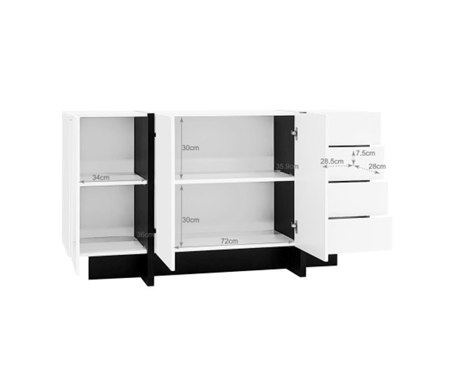 Aparador, 2 portas, 4 gavetas, sala de estar, sala de jantar Branco