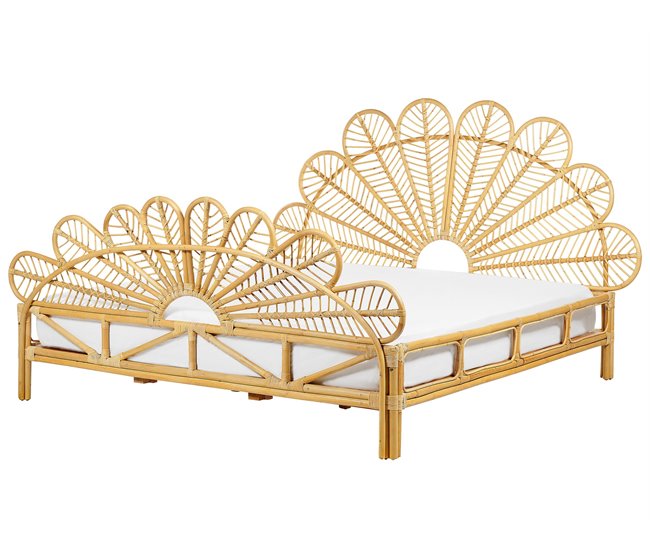 Beliani Cama com estrado Rattan/vime FLORENTINE 187x207 Castanho