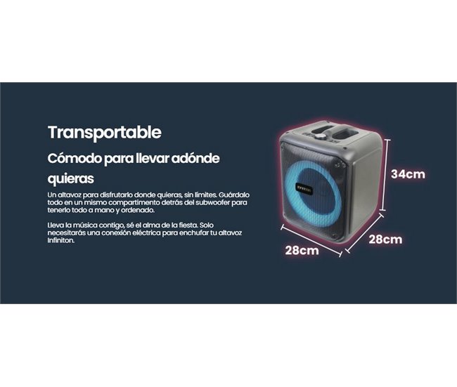 Altifalante portátil INFINITON Party EQ07, 70 W, Bluetooth, rádio FM Preto