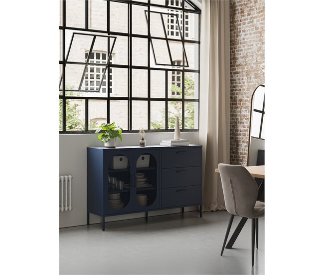 Aparador DIORA com 2 portas e 3 gavetas cor azul Azul