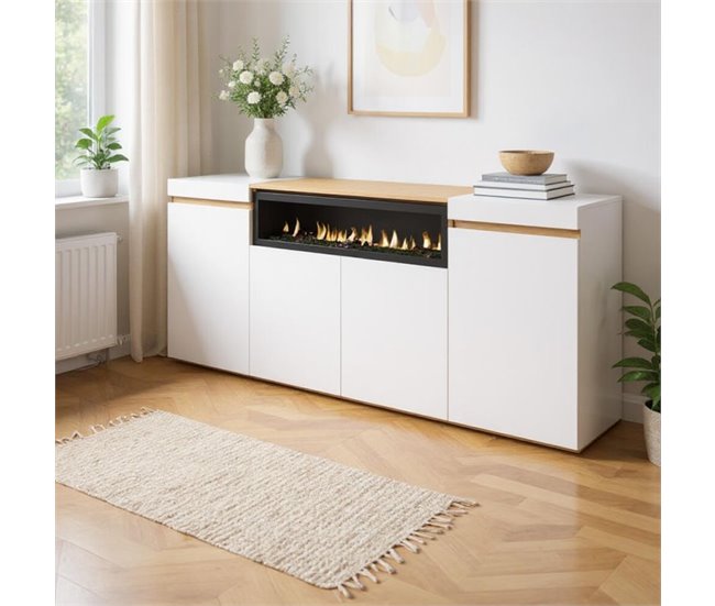 Aparador Kavos Lareira 203 Branco/ Madeira