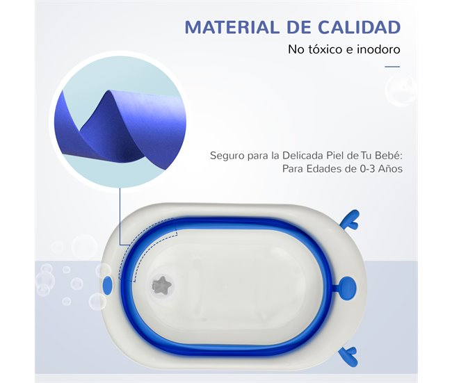Banheira para Bebé Dobrável PP, TPE HOMCOM Azul