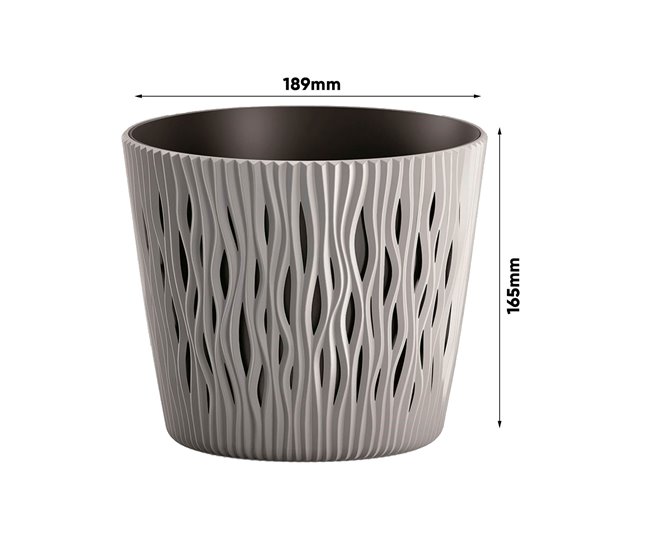 3x plantas redondas de plástico Sandy Round Cinza