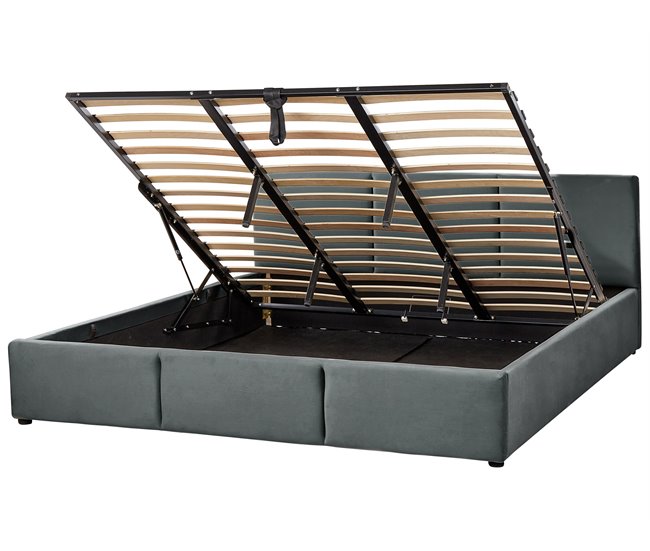 Beliani Cama com armazenamento Veludo BOUSSE 191x219 Bege