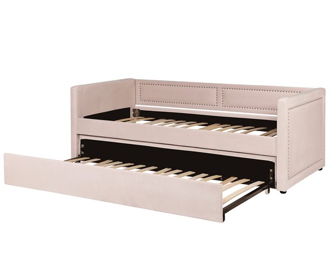 Beliani Cama com estrado Bombazine MIMIZAN Rosa Talco