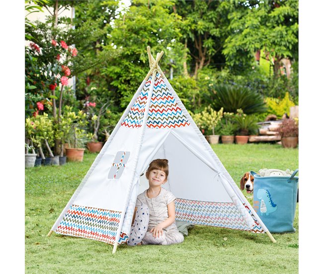 Tenda Tipi Infantil Poliéster e Madeira de Pinho HOMCOM Branco