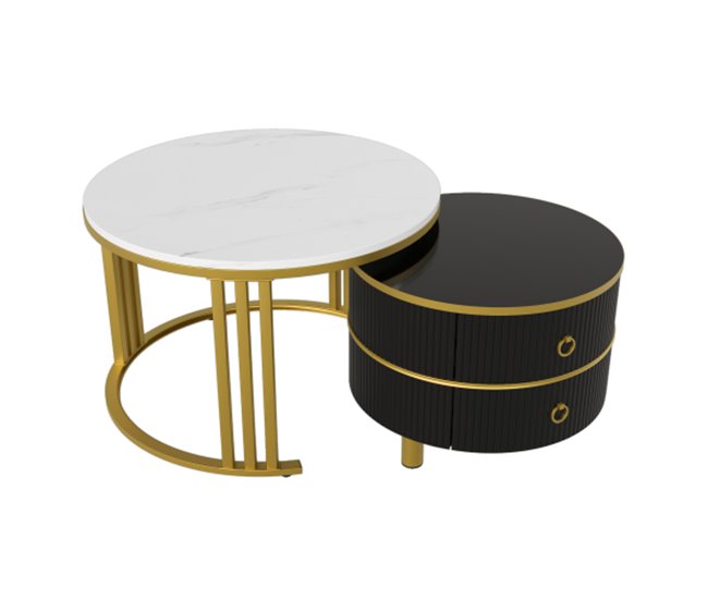 2 em 1, mesa de centro, mesa de sala, 2 gavetas 70x70 Branco