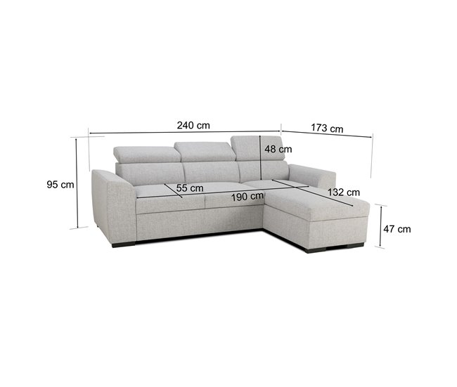 Chaise longue reversível com 3 lugares e cama GUSTO cinzento Cinza