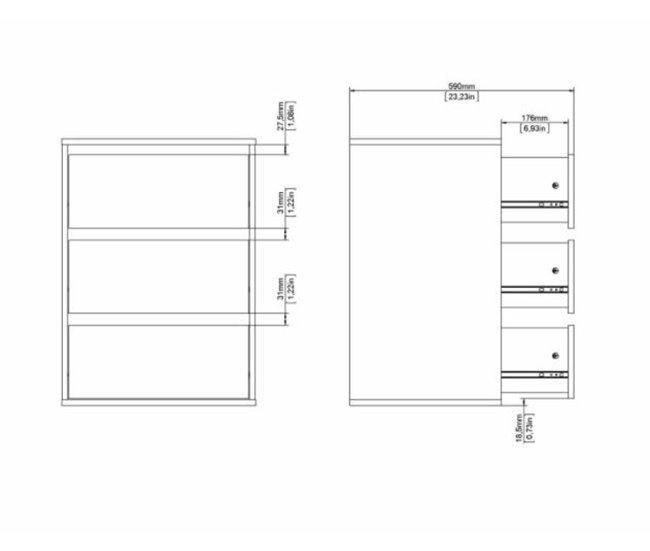 Módulo interior 3 gavetas para roupeiros HERA Branco