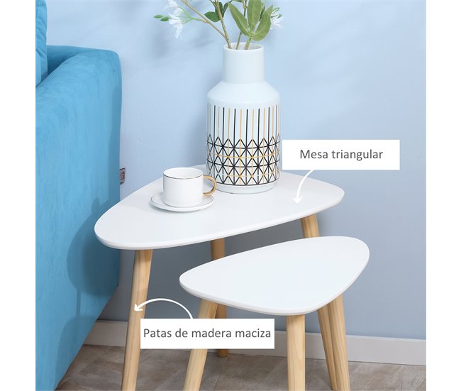 Conjunto de Mesas Auxiliares MDF e Madeira de Pinho HOMCOM 59x39 Branco