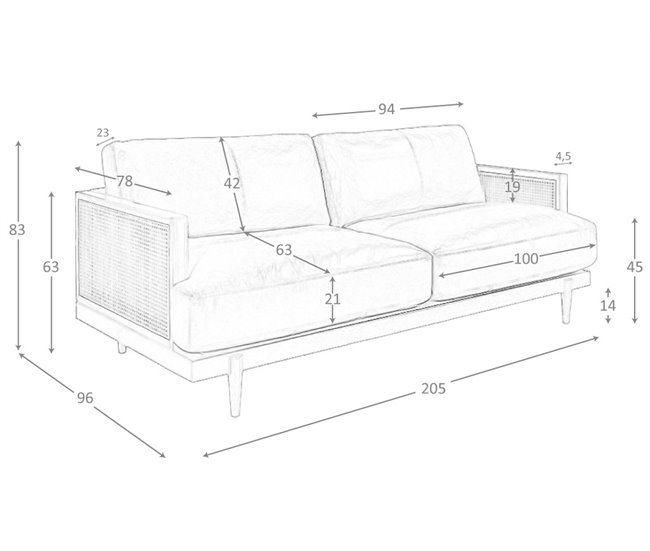ANGEL CERDA Sofá de 3 lugares em pele castanha Nogal