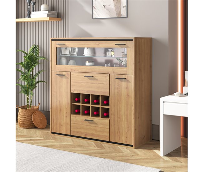 Aparador de painel de partículas com 3 portas e 2 gavetas Natural