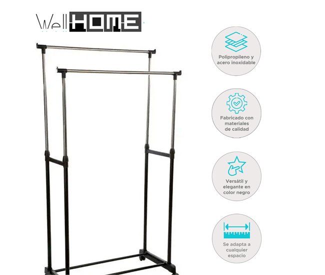 WELL HOME - Cabide de burro, cabide duplo Preto