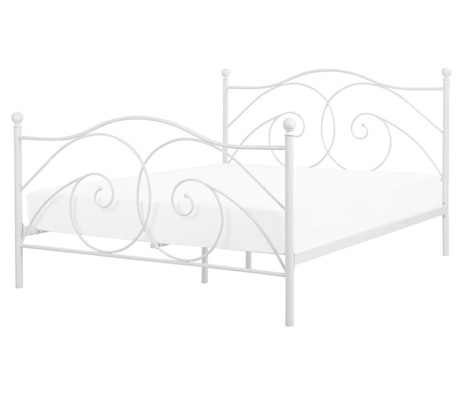 Beliani Cama com estrado Metal DINARD 167x208 Branco