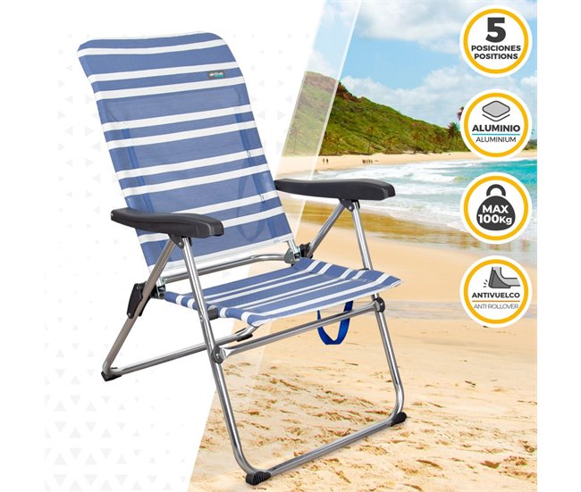 Cadeira de praia dobrável alta de 5 posições Aktive 46,5x63x93 cm Azul