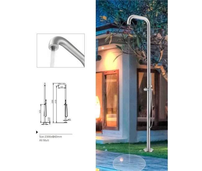 SASSARI Sined Chuveiro exterior em aço inoxidável 316L com misturadora e chuveiro manual, aço inoxidável acetinado Cinza