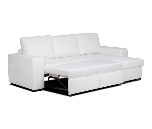 Chaise longue de pele sintética com cama HARRY Branco