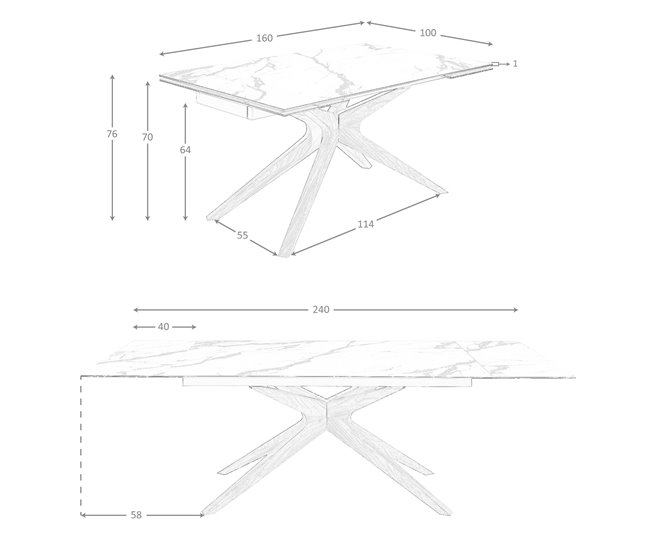 ANGEL CERDA Mesa de jantar extensível 240x100 Branco/ Madeira