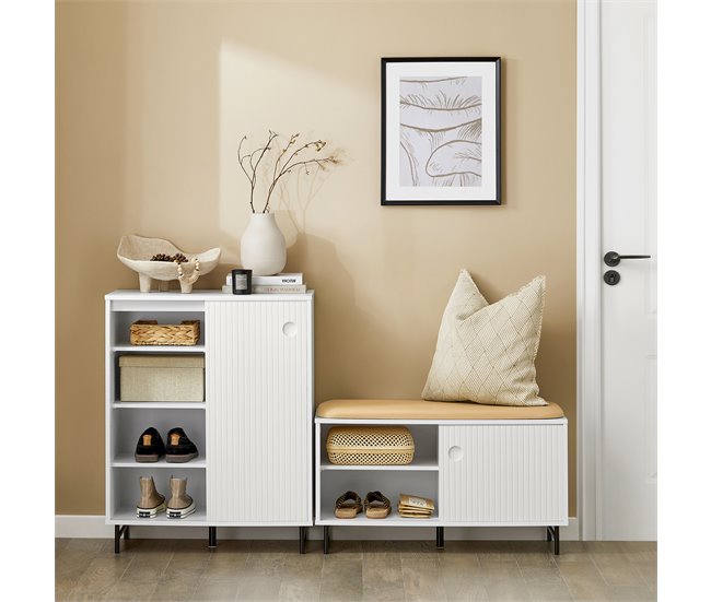 Banco para sapatos com portas de correr FSR116-W SoBuy Branco