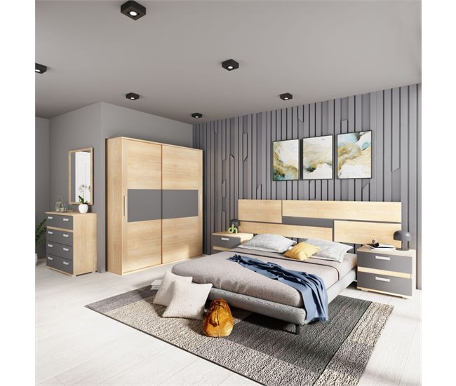 Cabeceira da cama com mesas de cabeceira Ataneq Pure Castanho