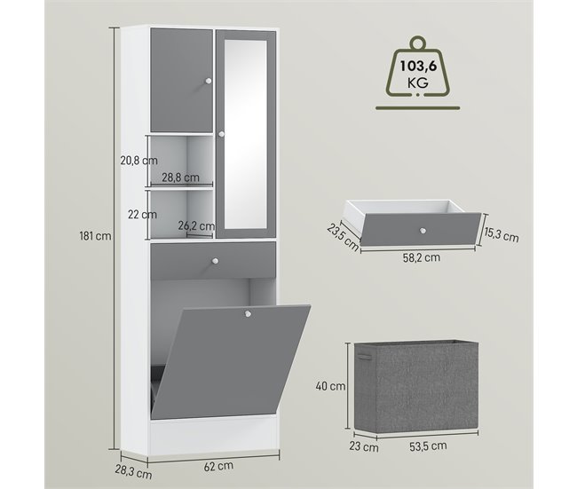 Armário Casa de Banho Melamina de Madeira e Vidro HOMCOM Branco