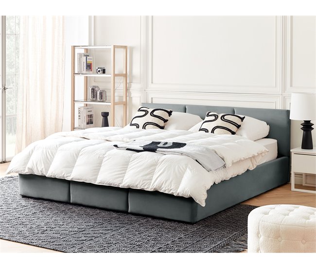 Beliani Cama com armazenamento Veludo BOUSSE 191x219 Bege