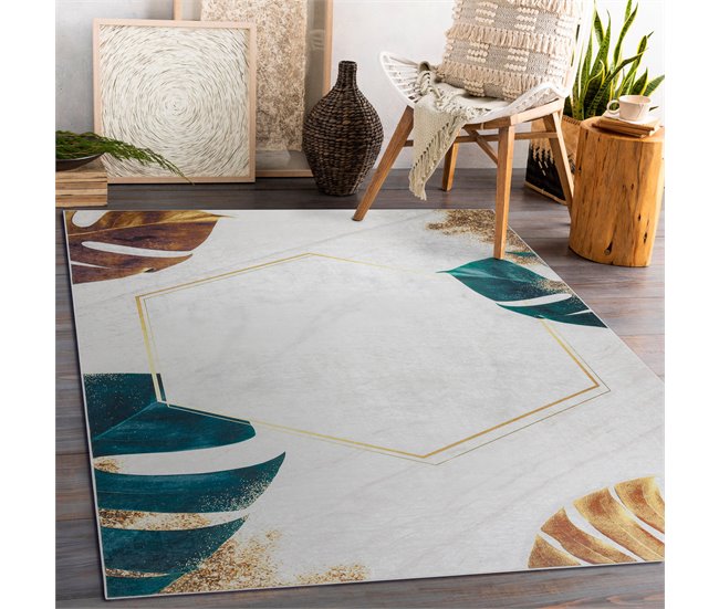 ANDRE 1150 Tapete Monstera sai cubo antiderrapante 120x170 Branco