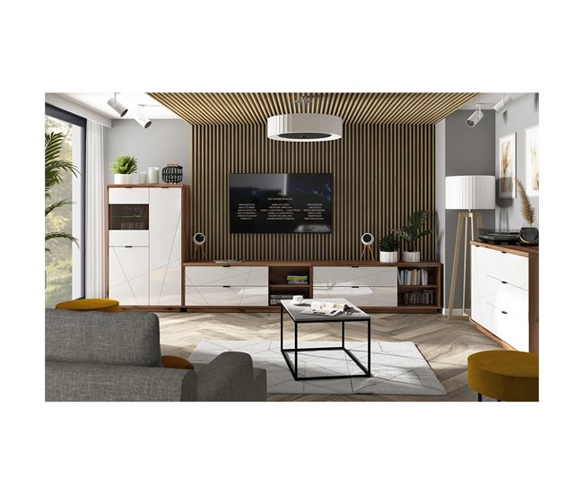 Vitrina de 3 portas Sven 43 Natural/ Branco