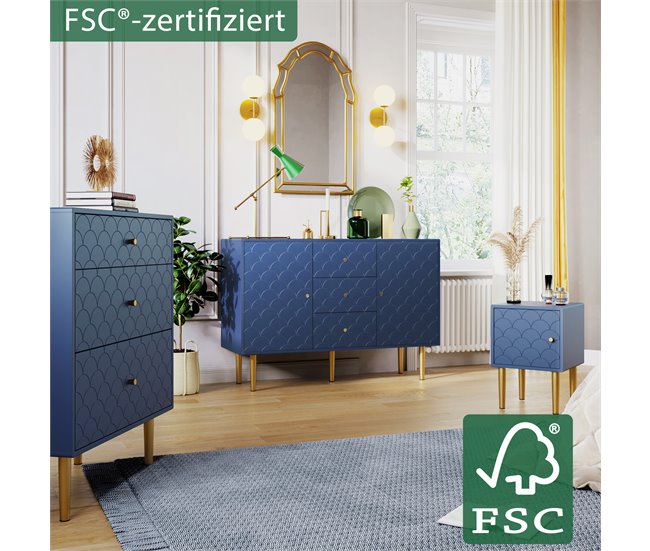 Armário Auxiliar com 3 Gavetas e Pés Metálicos Azul