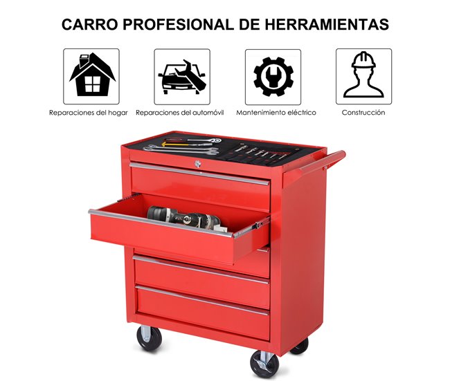 Carrinho de Ferramentas Chapa de Aço DURHAND Vermelho