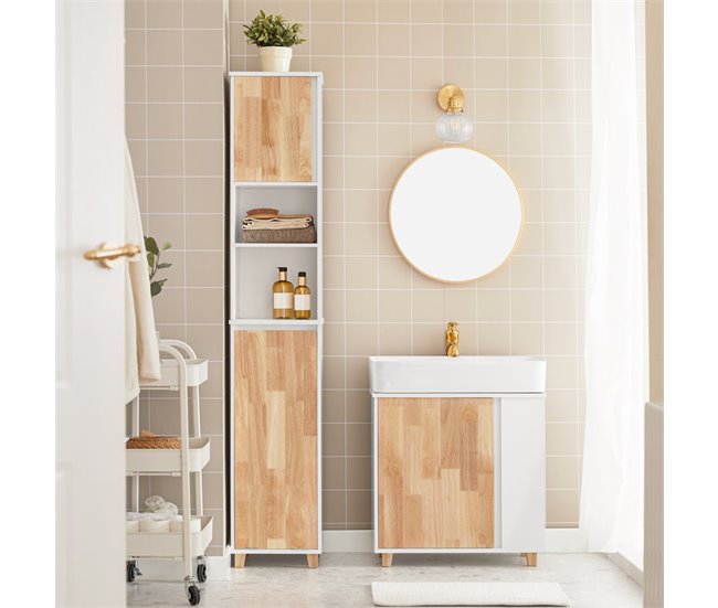Armário alto de casa de banho 1 porta BZR74-W SoBuy Branco