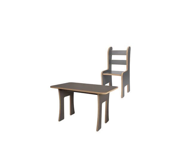 Mesa e cadeira infantil cinza 80x50