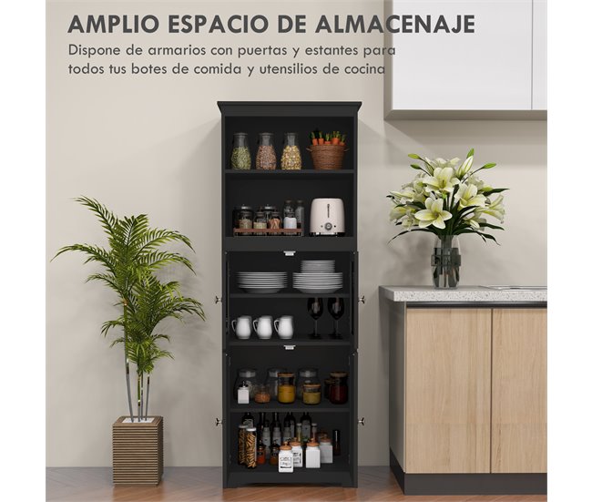 Armário de Cozinha MDF e Vidro Temperado HOMCOM Preto