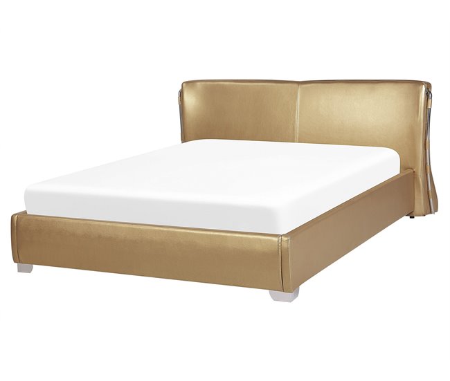 Beliani Cama de água Pele PARIS 195x228 Dourado
