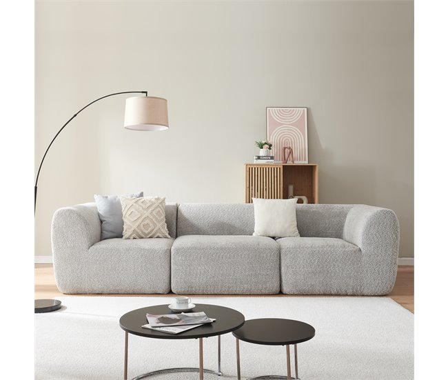 Sofá modular de 3 lugares Hurvas bouclé Branco