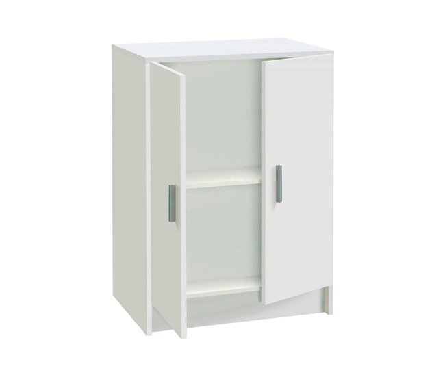 Armário multiuso com 2 portas com efeito madeira Branco