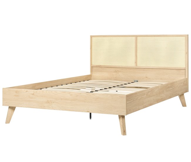 Beliani Cama com estrado Aglomerado de madeira, Rattan/vime MONPAZIER 147x209 Castanho