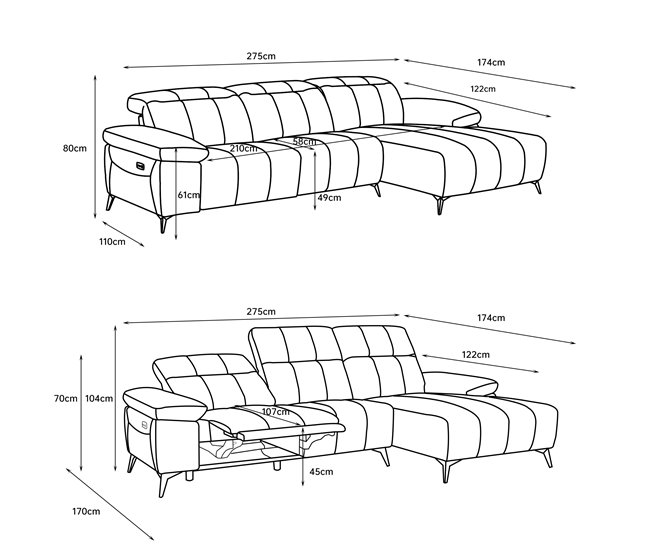 Chaise longue relax elétrico ANDY Cinza Escuro