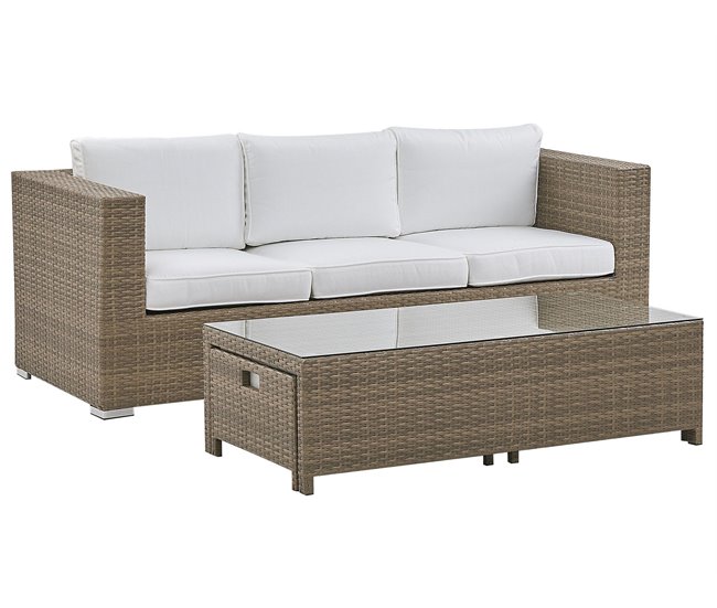 Beliani Conjunto lounge Ratan sintético BELLUNO Branco