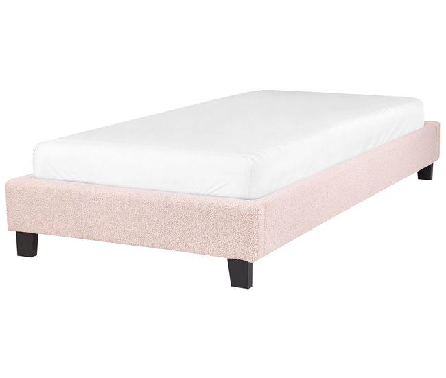 Beliani Cama com estrado Bouclé ROANNE 100x213 Creme