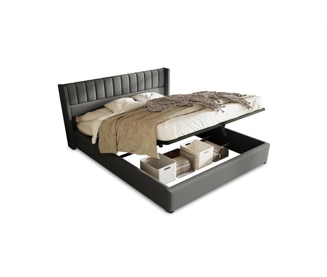 Cama de casal de linho com armazenamento 173x214