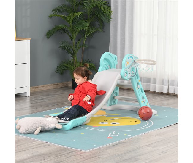Escorrega Infantil HDPE, PP HOMCOM Cinza Azul