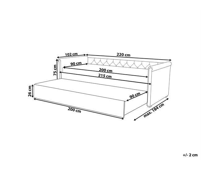 Beliani Cama com estrado Veludo LIBOURNE 102x220 Rosa Talco