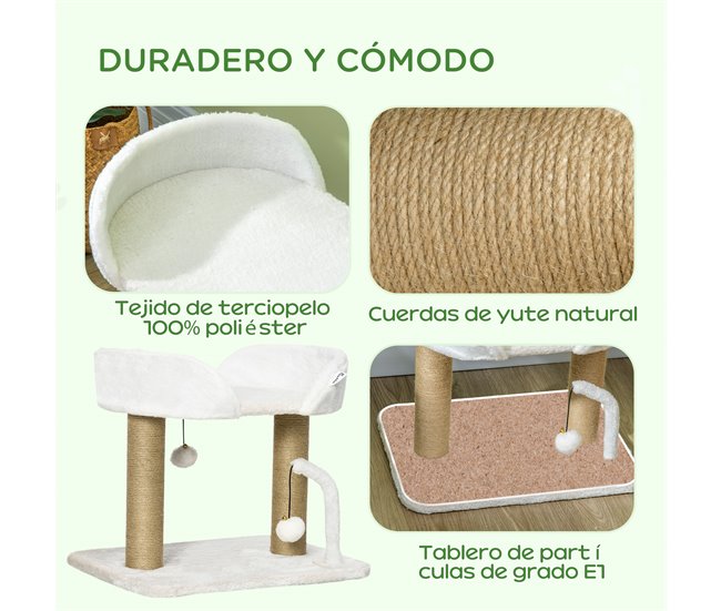 Arranhador para Gatos Aglomerado de Madeira, Poliéster e Juta Branco