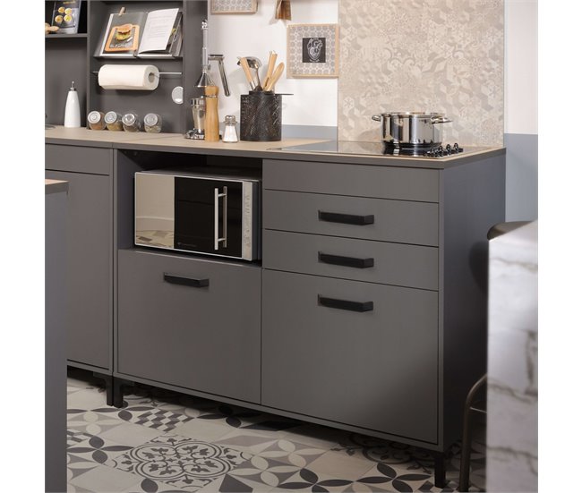 Módulo inferior de cozinha estilo moderno Smoke 118 Cinza/ Madeira