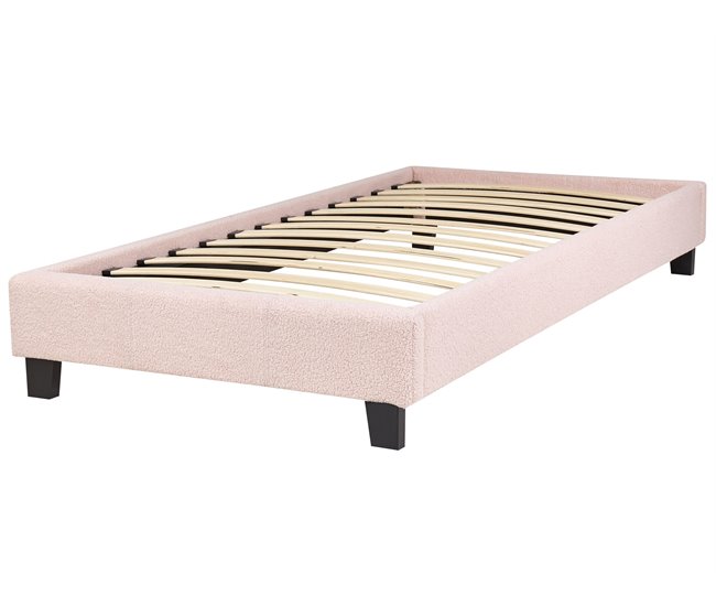 Beliani Cama com estrado Bouclé ROANNE 100x213 Creme