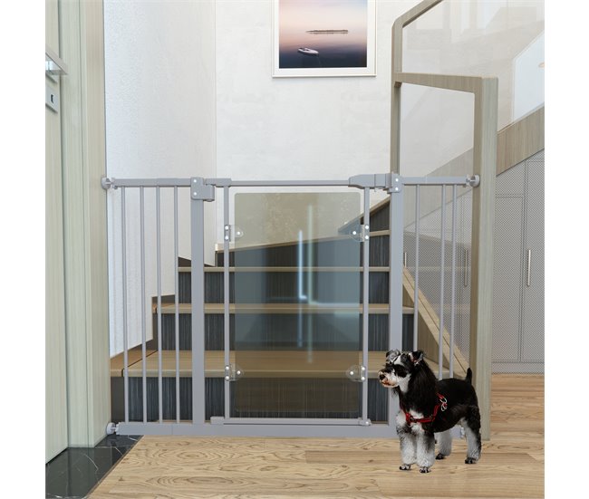 Barreira de Segurança de Cães Aço e Acrílico PawHut Cinza
